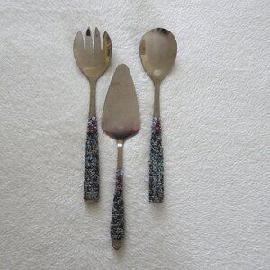 Beaded Handle Salad Serving Utensil Set Cake Pie Server Party Holiday